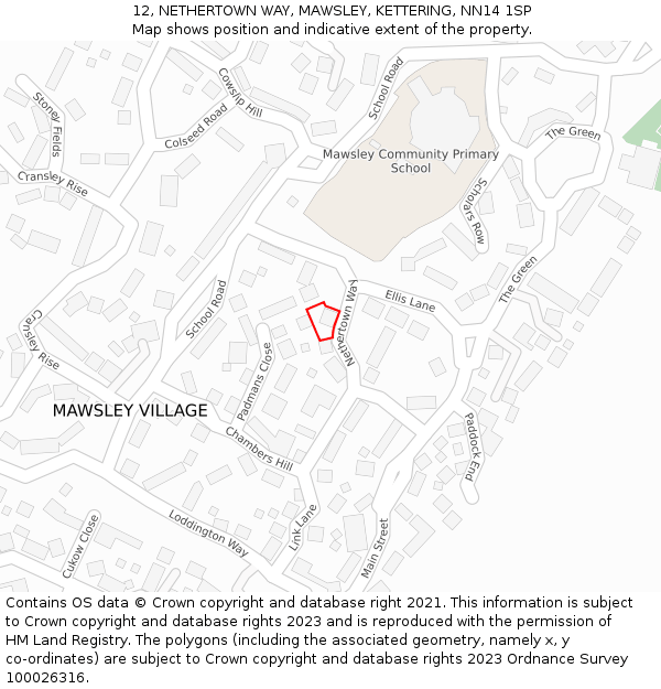 12, NETHERTOWN WAY, MAWSLEY, KETTERING, NN14 1SP: Location map and indicative extent of plot
