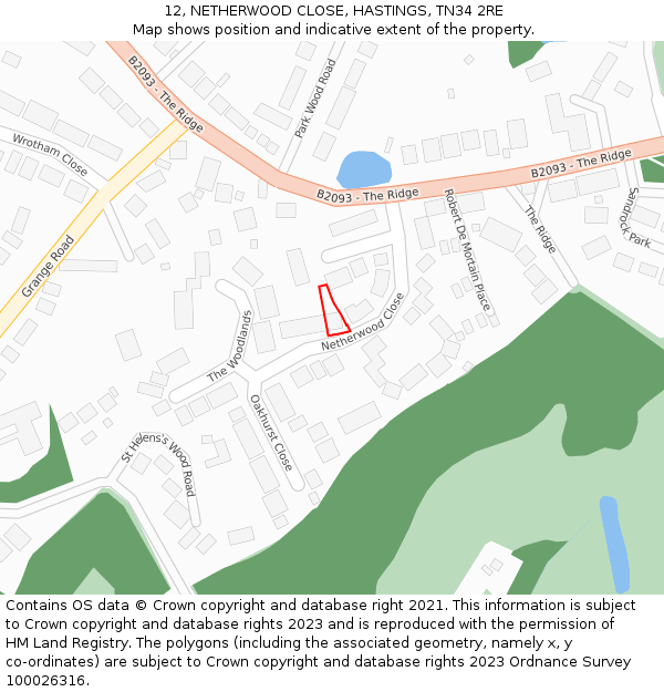 12, NETHERWOOD CLOSE, HASTINGS, TN34 2RE: Location map and indicative extent of plot