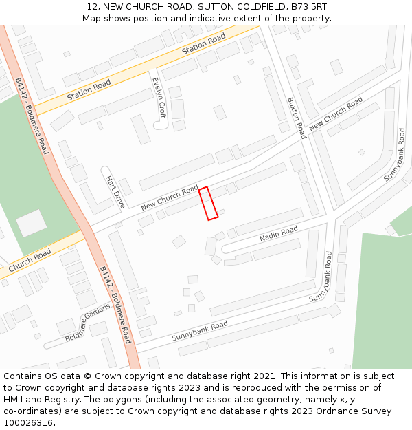 12, NEW CHURCH ROAD, SUTTON COLDFIELD, B73 5RT: Location map and indicative extent of plot