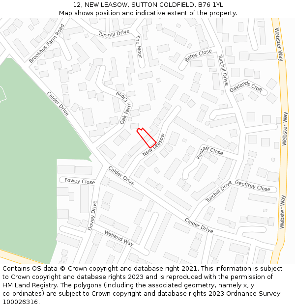 12, NEW LEASOW, SUTTON COLDFIELD, B76 1YL: Location map and indicative extent of plot
