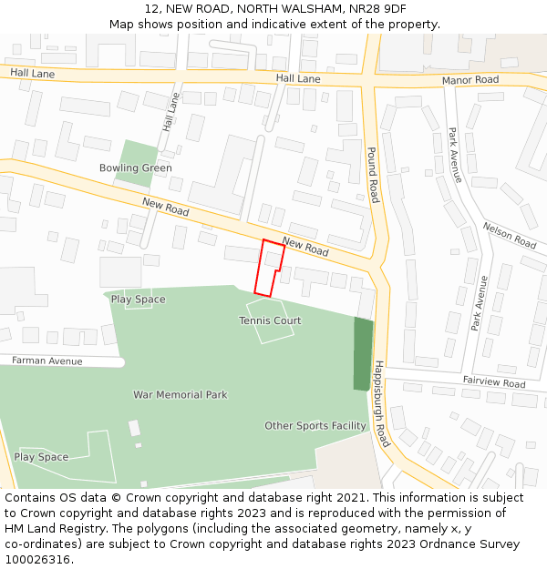 12, NEW ROAD, NORTH WALSHAM, NR28 9DF: Location map and indicative extent of plot