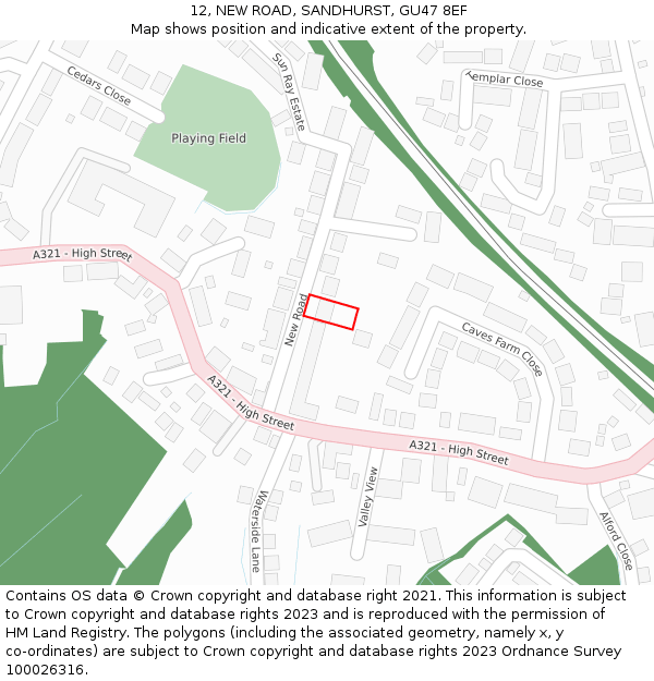 12, NEW ROAD, SANDHURST, GU47 8EF: Location map and indicative extent of plot