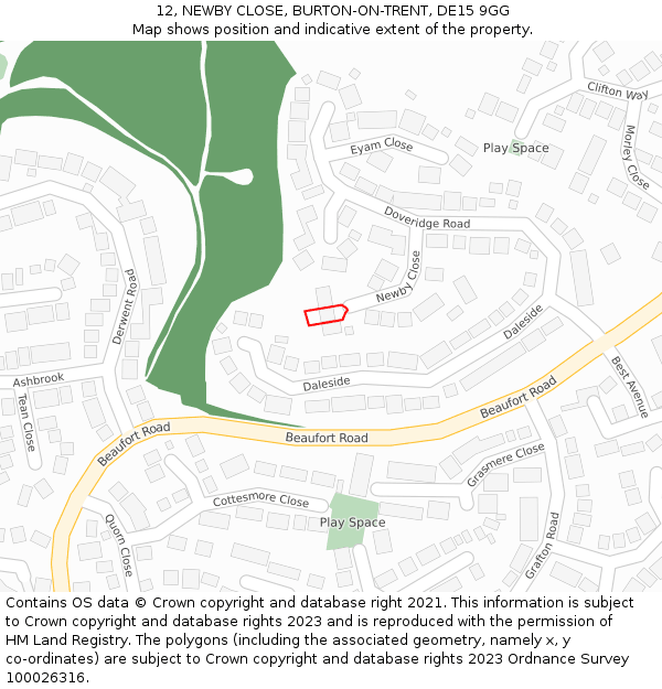 12, NEWBY CLOSE, BURTON-ON-TRENT, DE15 9GG: Location map and indicative extent of plot