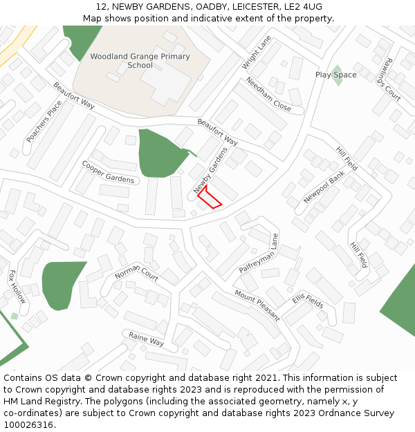 12, NEWBY GARDENS, OADBY, LEICESTER, LE2 4UG: Location map and indicative extent of plot