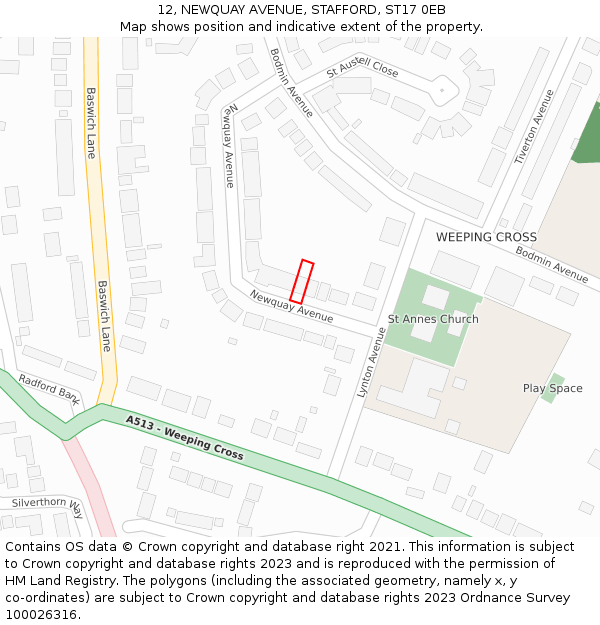 12, NEWQUAY AVENUE, STAFFORD, ST17 0EB: Location map and indicative extent of plot