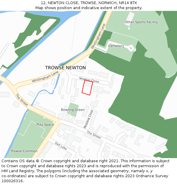 12, NEWTON CLOSE, TROWSE, NORWICH, NR14 8TX: Location map and indicative extent of plot