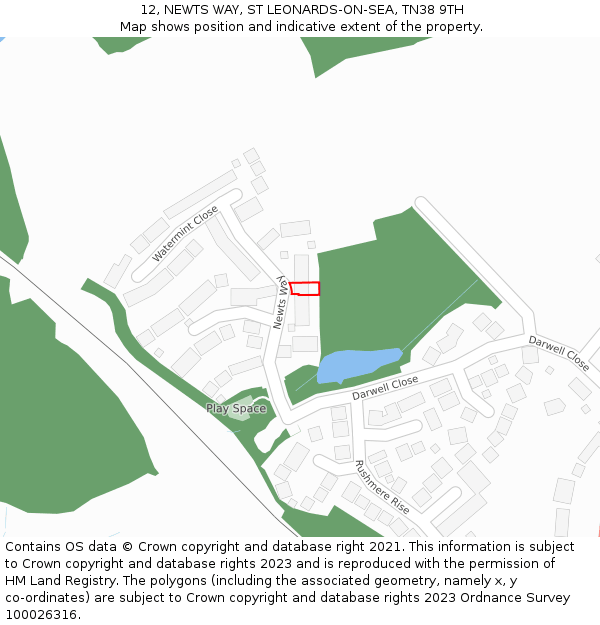 12, NEWTS WAY, ST LEONARDS-ON-SEA, TN38 9TH: Location map and indicative extent of plot