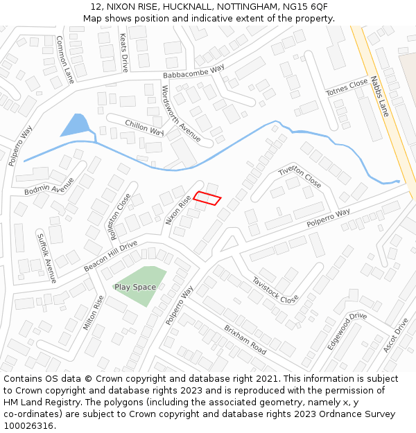 12, NIXON RISE, HUCKNALL, NOTTINGHAM, NG15 6QF: Location map and indicative extent of plot