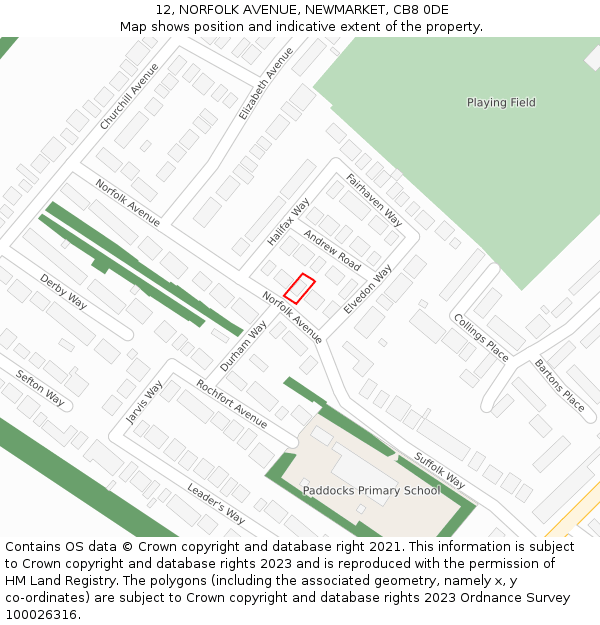 12, NORFOLK AVENUE, NEWMARKET, CB8 0DE: Location map and indicative extent of plot