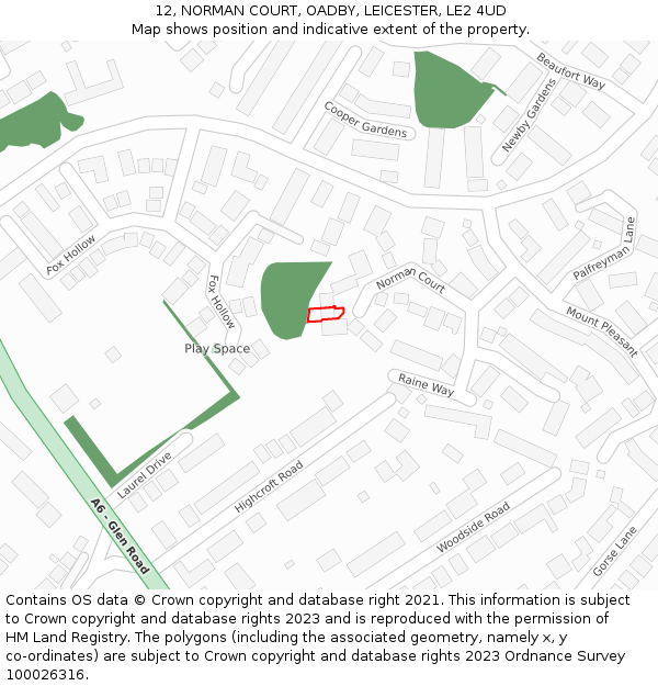 12, NORMAN COURT, OADBY, LEICESTER, LE2 4UD: Location map and indicative extent of plot