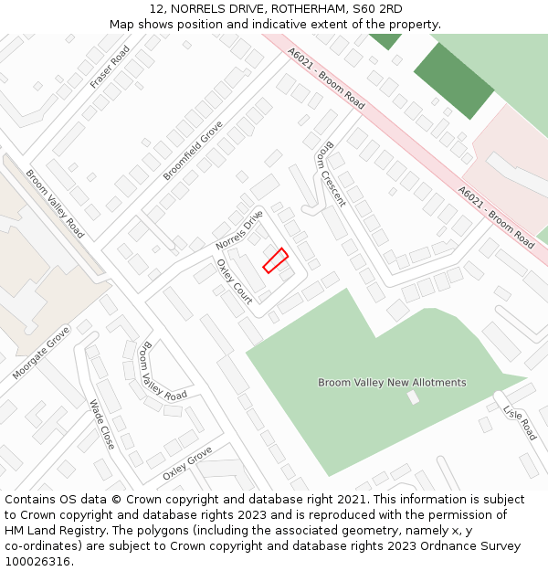 12, NORRELS DRIVE, ROTHERHAM, S60 2RD: Location map and indicative extent of plot