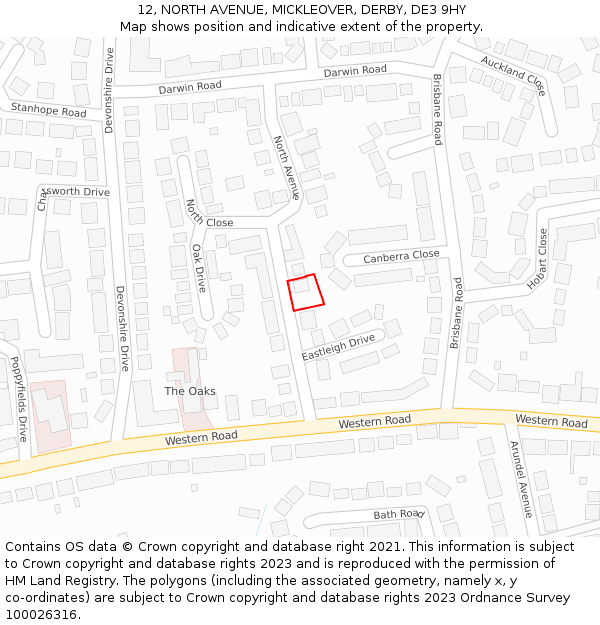 12, NORTH AVENUE, MICKLEOVER, DERBY, DE3 9HY: Location map and indicative extent of plot
