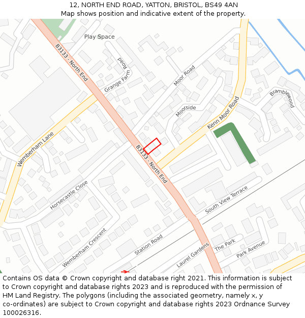 12, NORTH END ROAD, YATTON, BRISTOL, BS49 4AN: Location map and indicative extent of plot