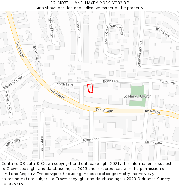 12, NORTH LANE, HAXBY, YORK, YO32 3JP: Location map and indicative extent of plot