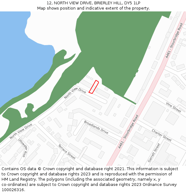 12, NORTH VIEW DRIVE, BRIERLEY HILL, DY5 1LP: Location map and indicative extent of plot