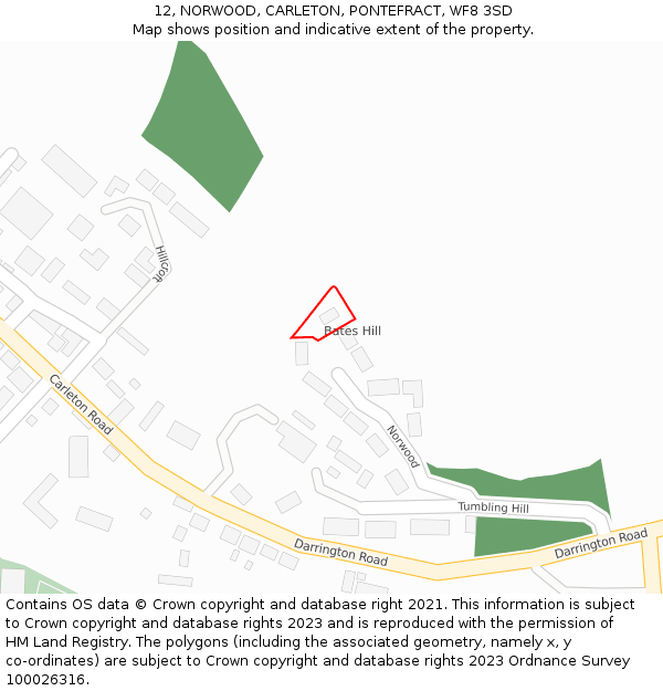 12, NORWOOD, CARLETON, PONTEFRACT, WF8 3SD: Location map and indicative extent of plot