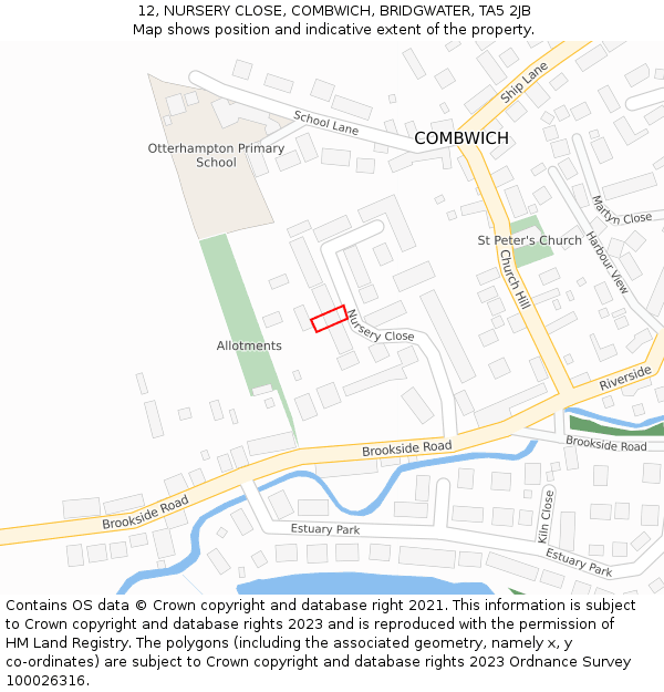 12, NURSERY CLOSE, COMBWICH, BRIDGWATER, TA5 2JB: Location map and indicative extent of plot