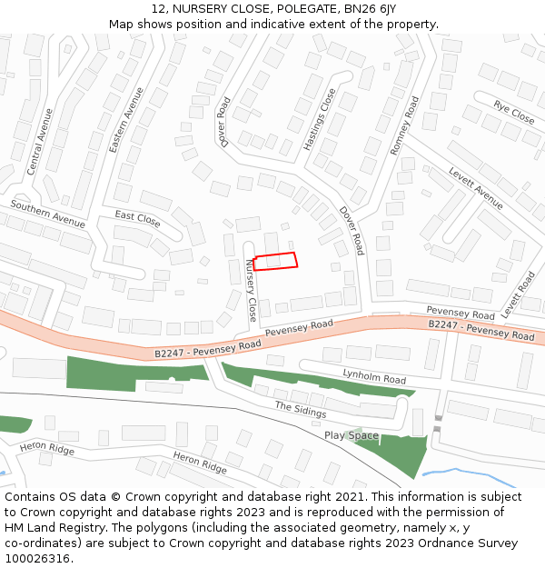 12, NURSERY CLOSE, POLEGATE, BN26 6JY: Location map and indicative extent of plot