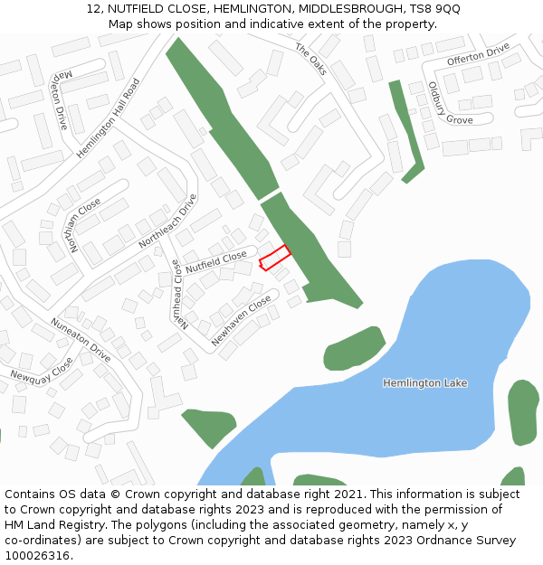 12, NUTFIELD CLOSE, HEMLINGTON, MIDDLESBROUGH, TS8 9QQ: Location map and indicative extent of plot