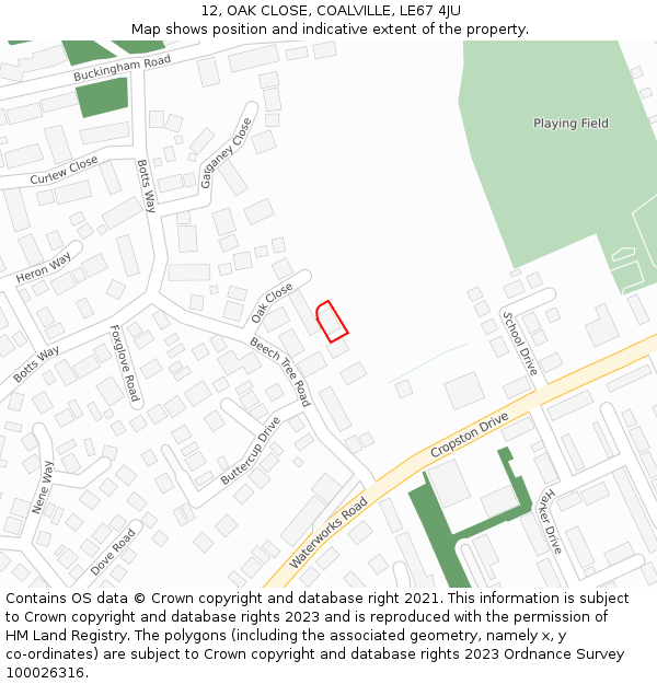 12, OAK CLOSE, COALVILLE, LE67 4JU: Location map and indicative extent of plot