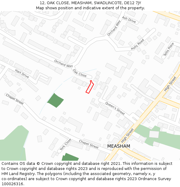 12, OAK CLOSE, MEASHAM, SWADLINCOTE, DE12 7JY: Location map and indicative extent of plot