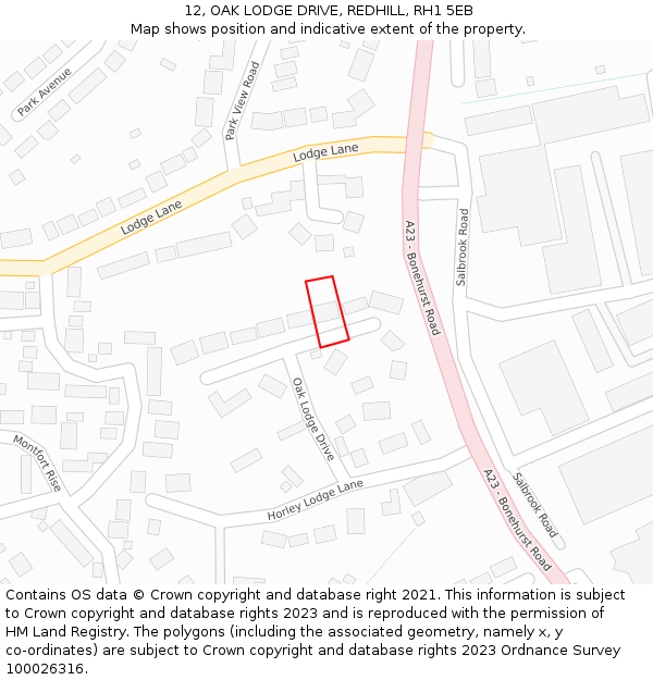 12, OAK LODGE DRIVE, REDHILL, RH1 5EB: Location map and indicative extent of plot
