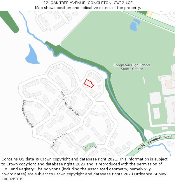 12, OAK TREE AVENUE, CONGLETON, CW12 4QF: Location map and indicative extent of plot
