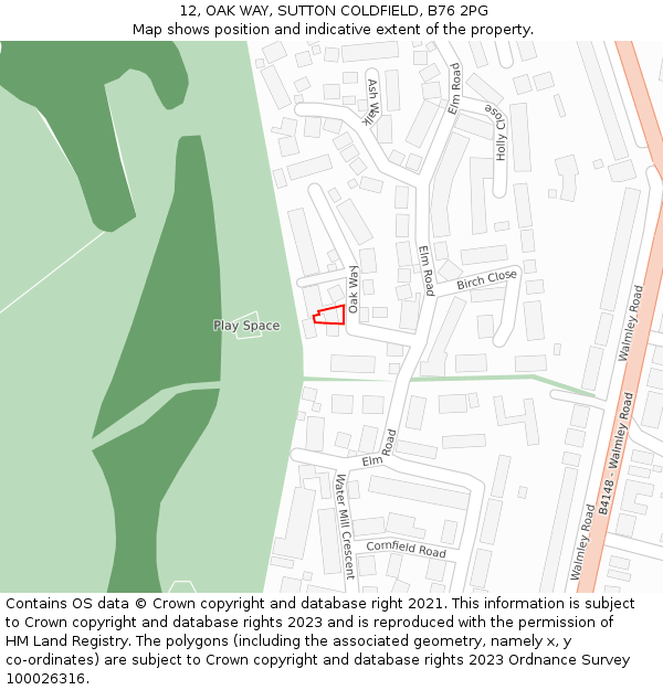 12, OAK WAY, SUTTON COLDFIELD, B76 2PG: Location map and indicative extent of plot