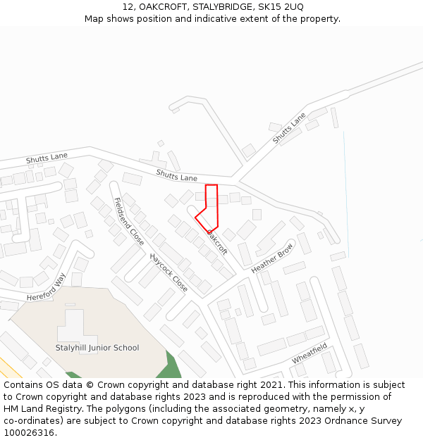 12, OAKCROFT, STALYBRIDGE, SK15 2UQ: Location map and indicative extent of plot