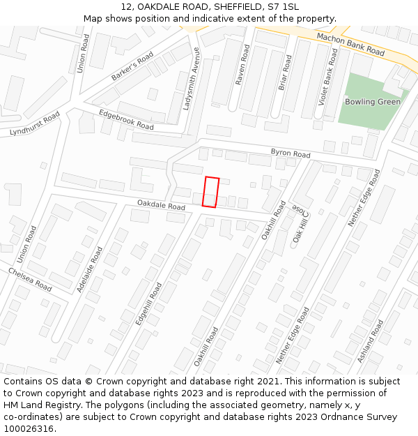 12, OAKDALE ROAD, SHEFFIELD, S7 1SL: Location map and indicative extent of plot
