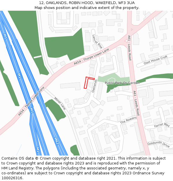 12, OAKLANDS, ROBIN HOOD, WAKEFIELD, WF3 3UA: Location map and indicative extent of plot