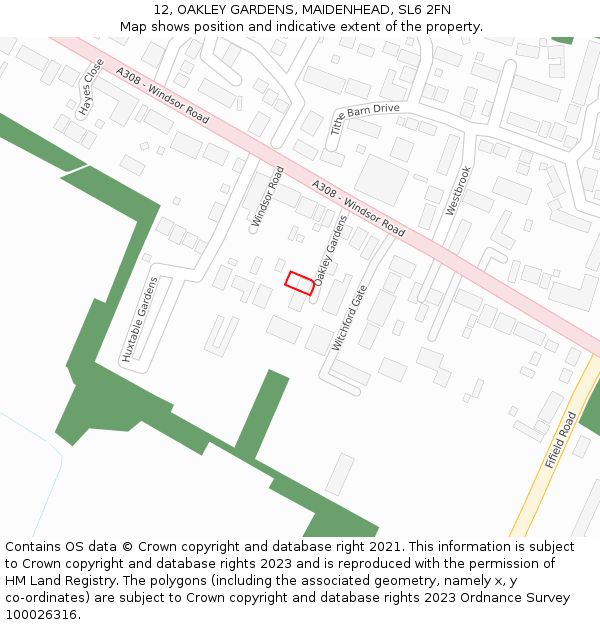 12, OAKLEY GARDENS, MAIDENHEAD, SL6 2FN: Location map and indicative extent of plot