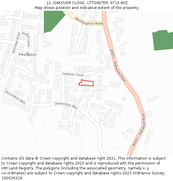 12, OAKOVER CLOSE, UTTOXETER, ST14 8XZ: Location map and indicative extent of plot