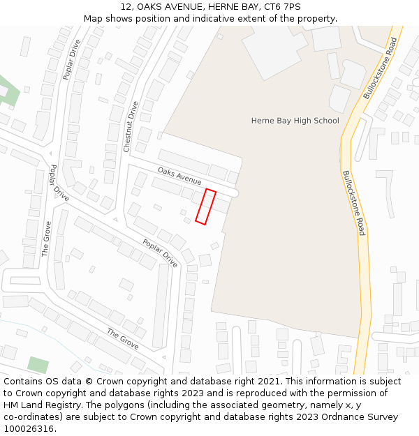 12, OAKS AVENUE, HERNE BAY, CT6 7PS: Location map and indicative extent of plot