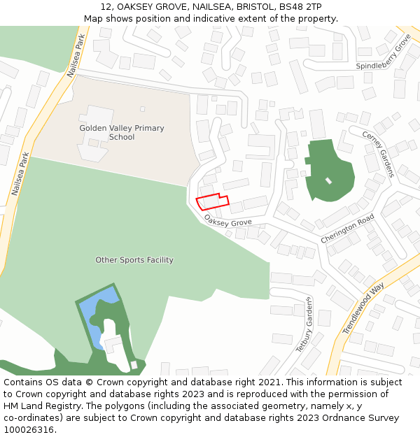 12, OAKSEY GROVE, NAILSEA, BRISTOL, BS48 2TP: Location map and indicative extent of plot