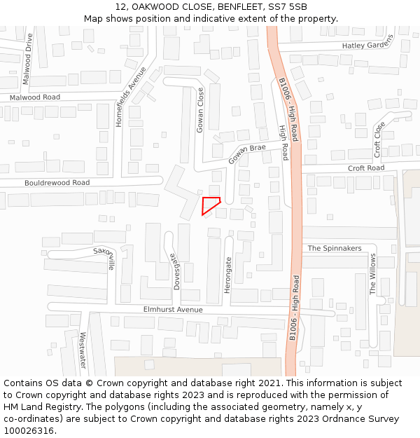 12, OAKWOOD CLOSE, BENFLEET, SS7 5SB: Location map and indicative extent of plot