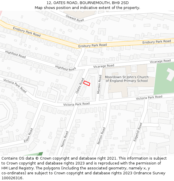 12, OATES ROAD, BOURNEMOUTH, BH9 2SD: Location map and indicative extent of plot