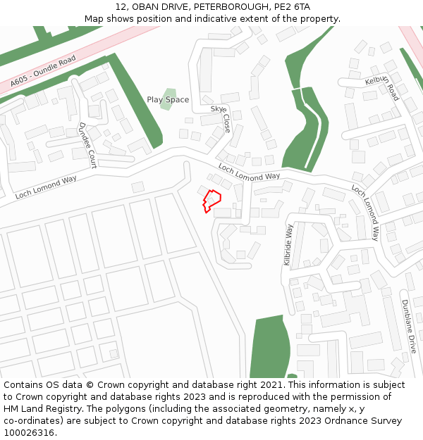 12, OBAN DRIVE, PETERBOROUGH, PE2 6TA: Location map and indicative extent of plot