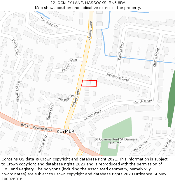 12, OCKLEY LANE, HASSOCKS, BN6 8BA: Location map and indicative extent of plot