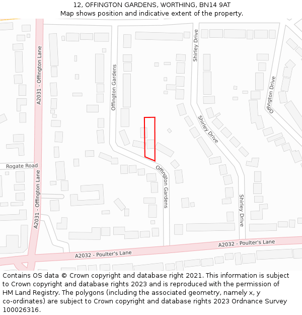 12, OFFINGTON GARDENS, WORTHING, BN14 9AT: Location map and indicative extent of plot