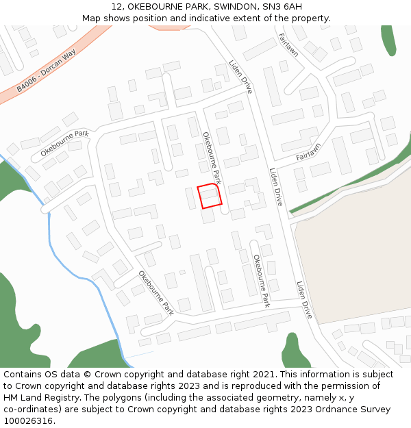12, OKEBOURNE PARK, SWINDON, SN3 6AH: Location map and indicative extent of plot