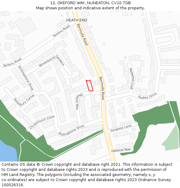 12, OKEFORD WAY, NUNEATON, CV10 7GB: Location map and indicative extent of plot