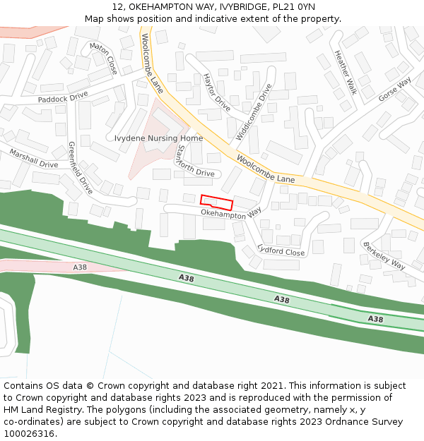 12, OKEHAMPTON WAY, IVYBRIDGE, PL21 0YN: Location map and indicative extent of plot