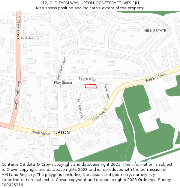12, OLD FARM WAY, UPTON, PONTEFRACT, WF9 1JH: Location map and indicative extent of plot