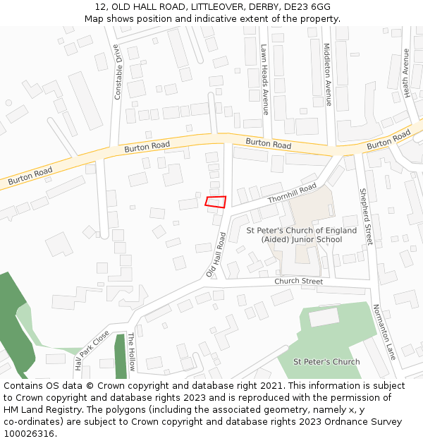 12, OLD HALL ROAD, LITTLEOVER, DERBY, DE23 6GG: Location map and indicative extent of plot