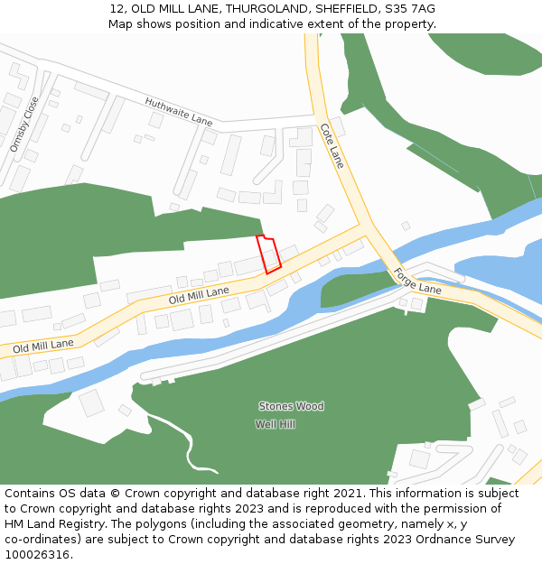 12, OLD MILL LANE, THURGOLAND, SHEFFIELD, S35 7AG: Location map and indicative extent of plot