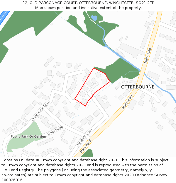 12, OLD PARSONAGE COURT, OTTERBOURNE, WINCHESTER, SO21 2EP: Location map and indicative extent of plot