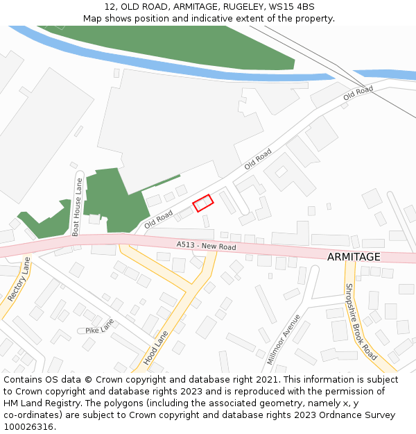 12, OLD ROAD, ARMITAGE, RUGELEY, WS15 4BS: Location map and indicative extent of plot