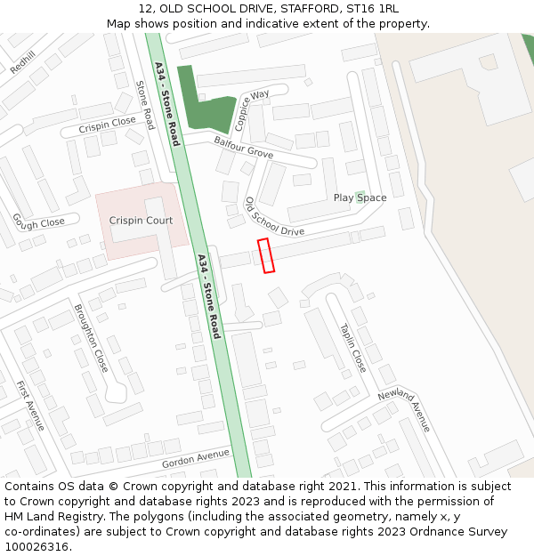 12, OLD SCHOOL DRIVE, STAFFORD, ST16 1RL: Location map and indicative extent of plot