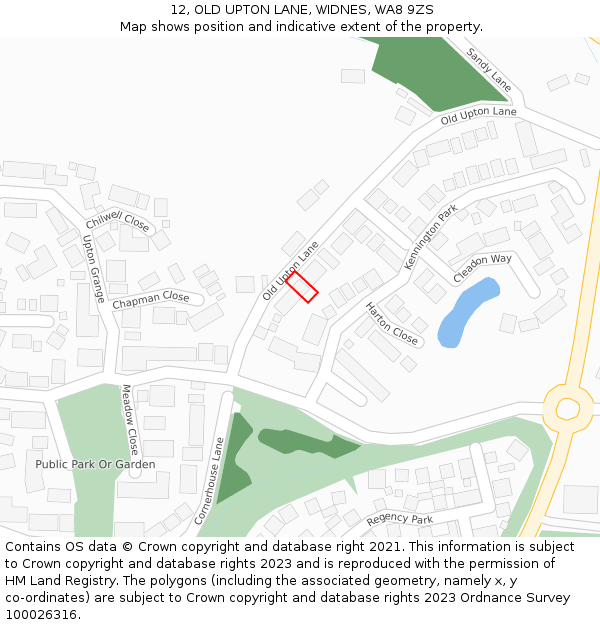 12, OLD UPTON LANE, WIDNES, WA8 9ZS: Location map and indicative extent of plot